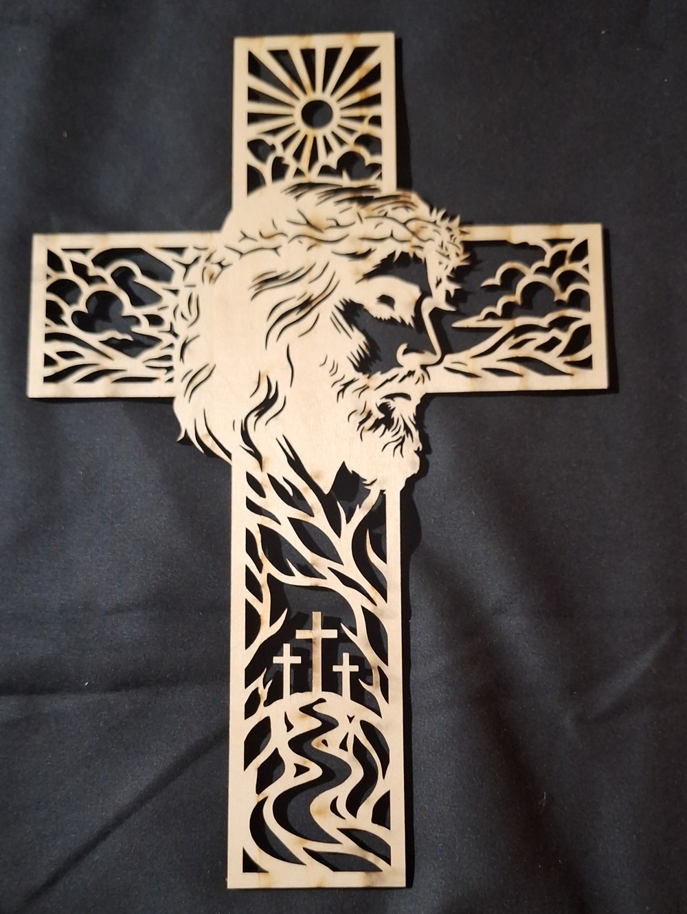 Artisan 3D Wooden Cross Wall Art in Natural Wood Finish - Faith Décor